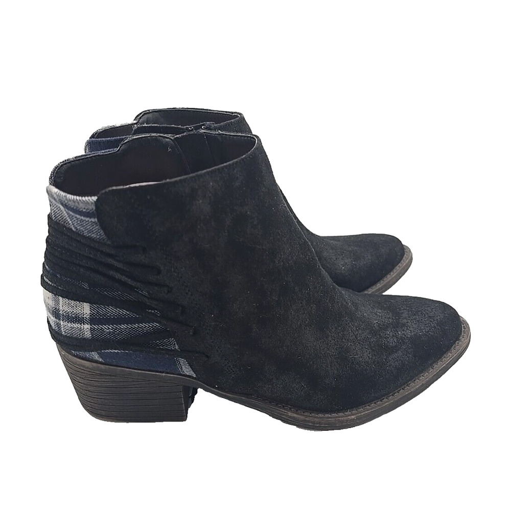 Volatile Valence Black Blue Plaid Side Zip Heel Ankle Bootie Womans Size 9